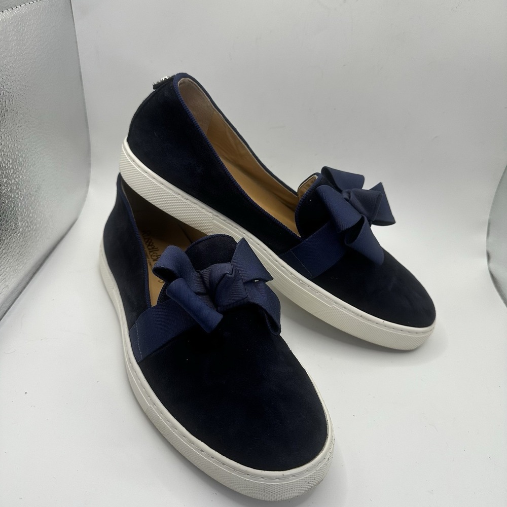 Russell & Bromley Navy Suede Slip-on Sneakers w/ Bow Preppy Women's Sz 8 EU 39